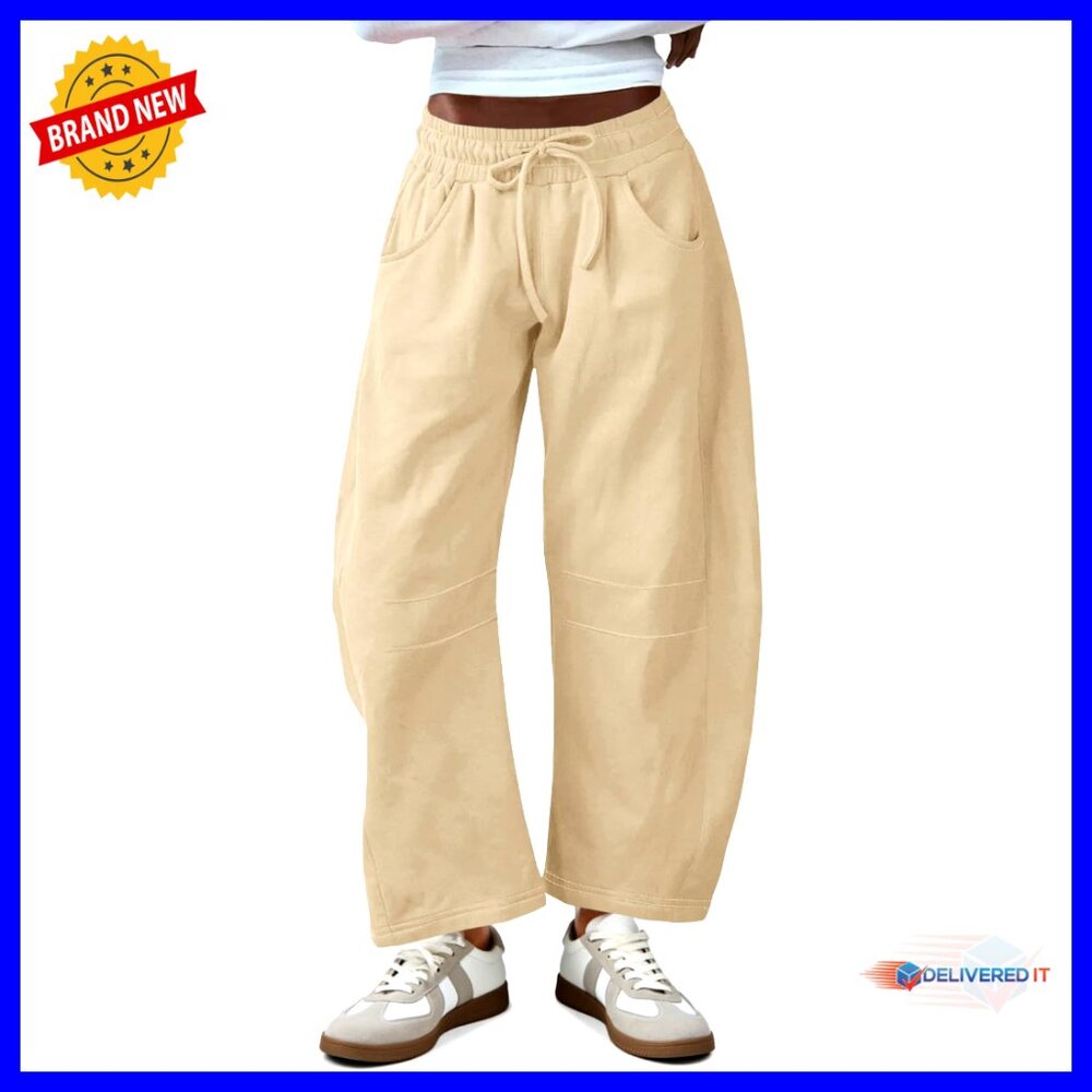 Wide Leg Sweatpants With Pockets Drawstring Elastic Waist Barrel Leg Active